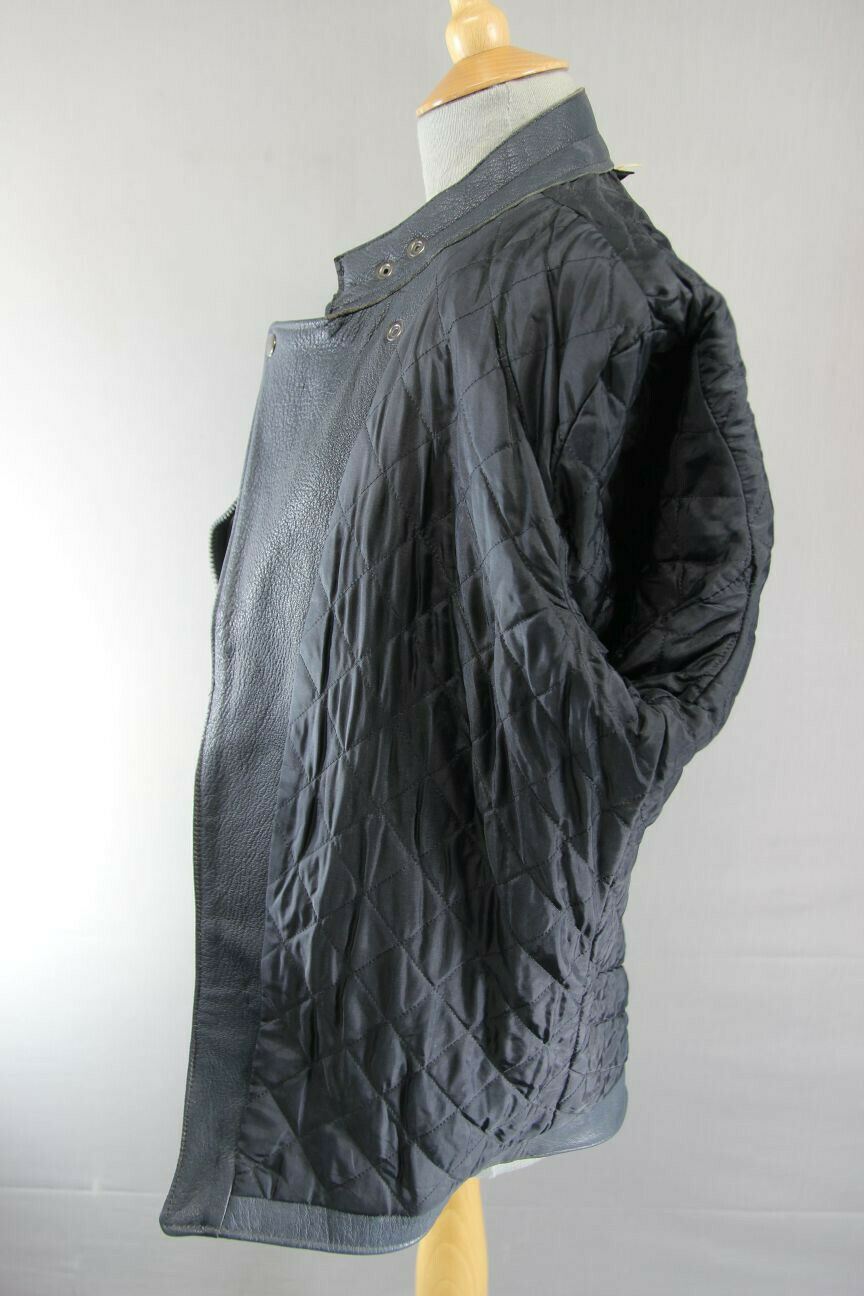 VINTAGE 1970's BRITISH MADE BLUE/GREY G'MAC COWHIDE LEATHER BIKER JACKET 38 INCH