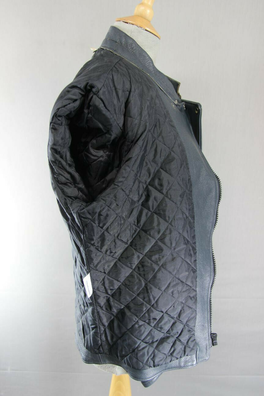 VINTAGE 1970's BRITISH MADE BLUE/GREY G'MAC COWHIDE LEATHER BIKER JACKET 38 INCH