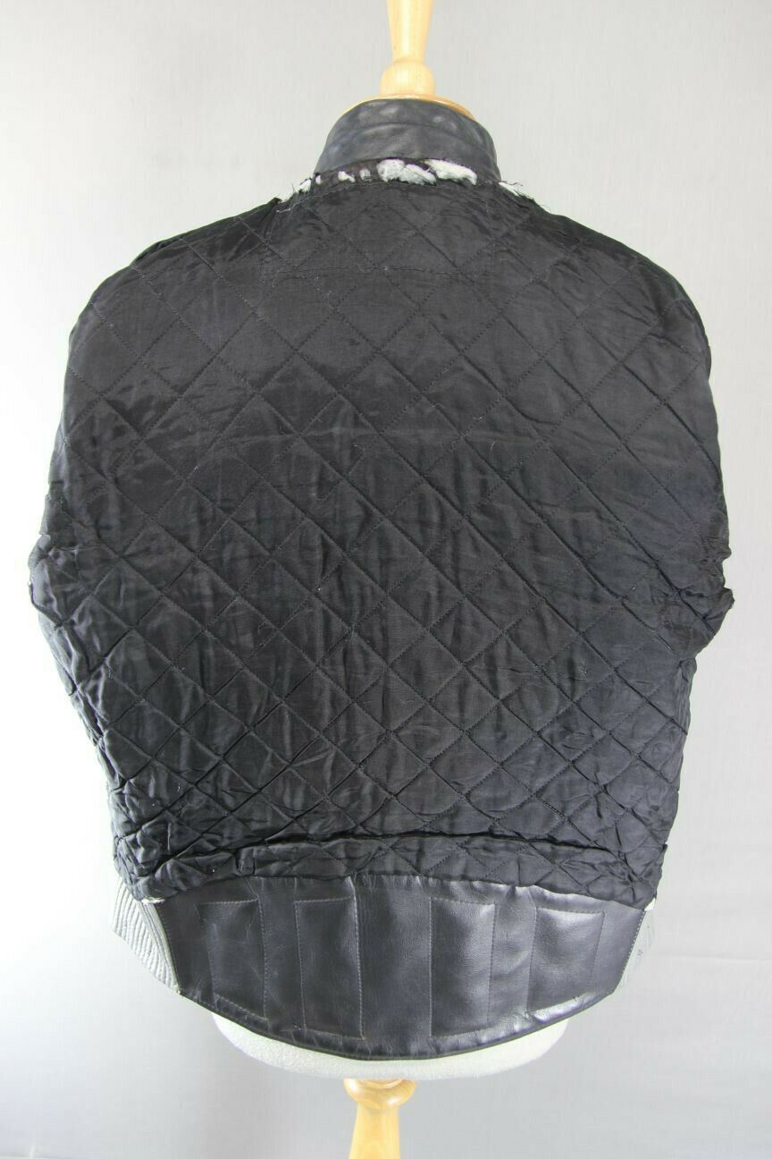 VINTAGE 1970's CLASSIC BLACK & GREY LEATHER BIKER JACKET 38 INCH