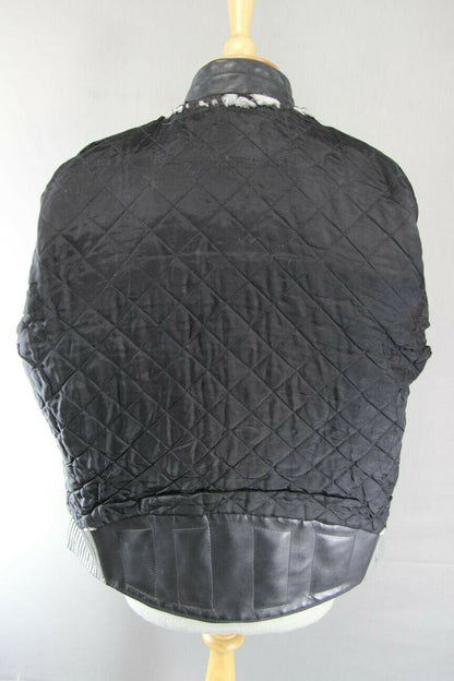 VINTAGE 1970's CLASSIC BLACK & GREY LEATHER BIKER JACKET 38 INCH