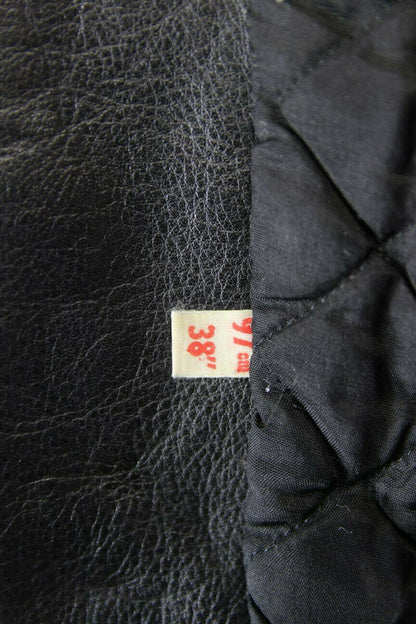 VINTAGE 1970's CLASSIC BLACK & GREY LEATHER BIKER JACKET 38 INCH