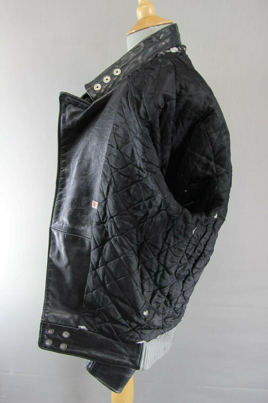 VINTAGE 1970's CLASSIC BLACK & GREY LEATHER BIKER JACKET 38 INCH