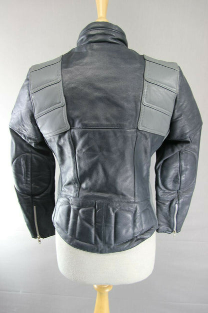 CLASSIC VINTAGE 1980's DARK & LIGHT GREY MQP LEATHER BIKER JACKET 32 INCH