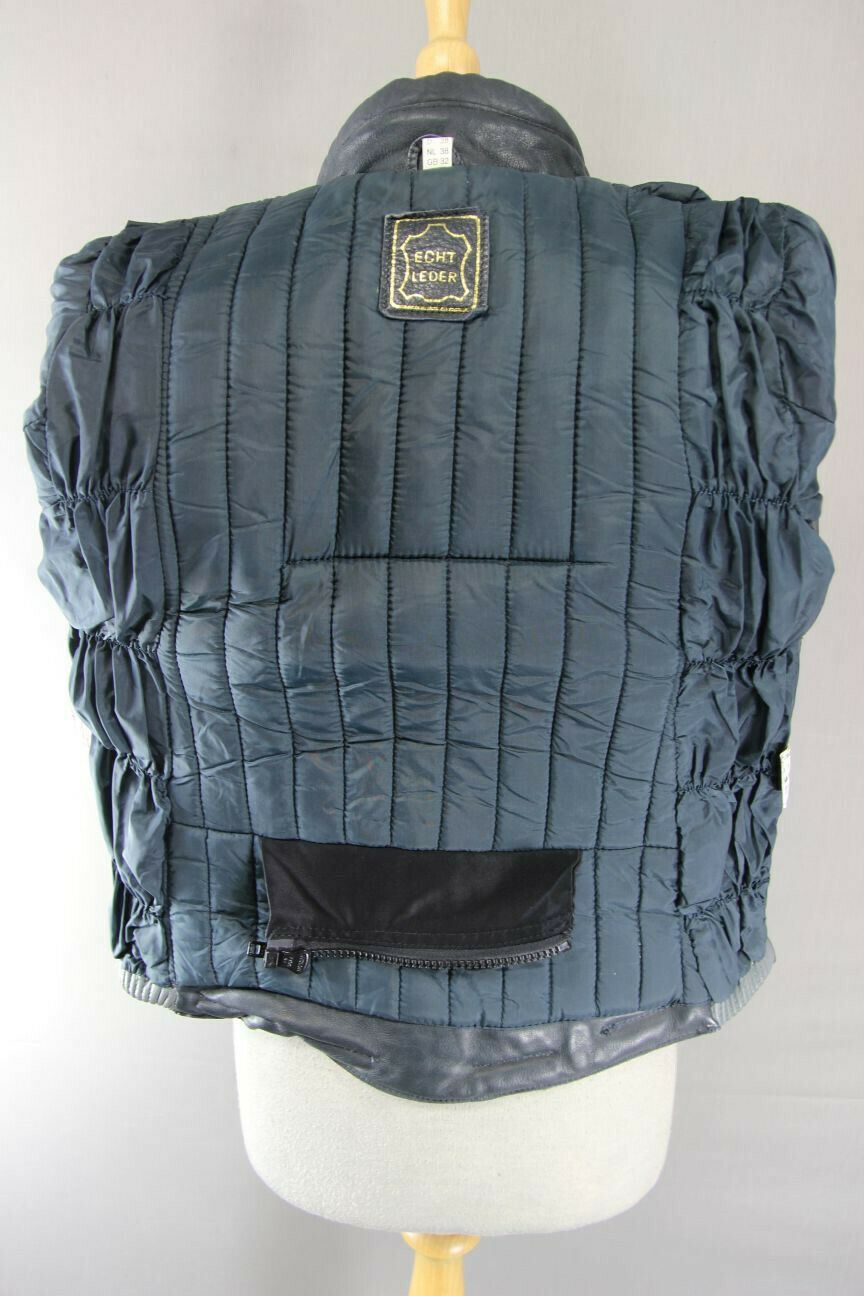 CLASSIC VINTAGE 1980's DARK & LIGHT GREY MQP LEATHER BIKER JACKET 32 INCH