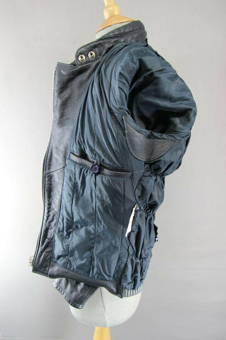 CLASSIC VINTAGE 1980's DARK & LIGHT GREY MQP LEATHER BIKER JACKET 32 INCH