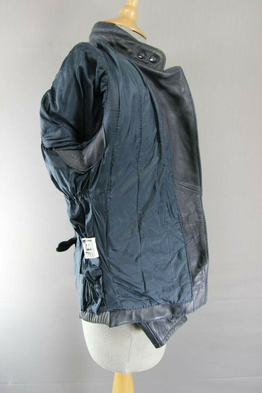 CLASSIC VINTAGE 1980's DARK & LIGHT GREY MQP LEATHER BIKER JACKET 32 INCH