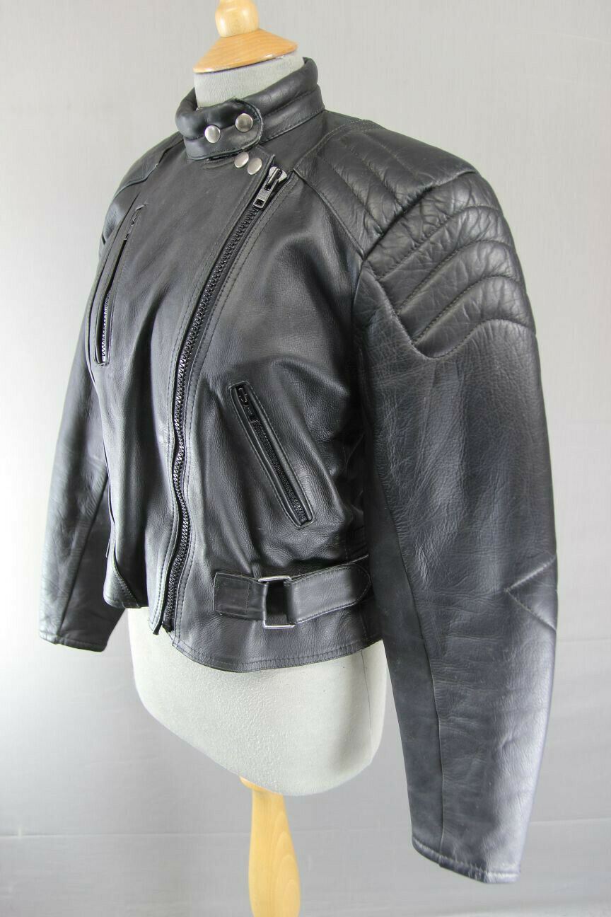 SUPERB QUALITY & CONDITION BLACK LEATHER LADIES BIKER JACKET 36 INCH
