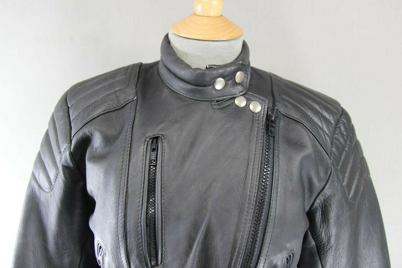 SUPERB QUALITY & CONDITION BLACK LEATHER LADIES BIKER JACKET 36 INCH