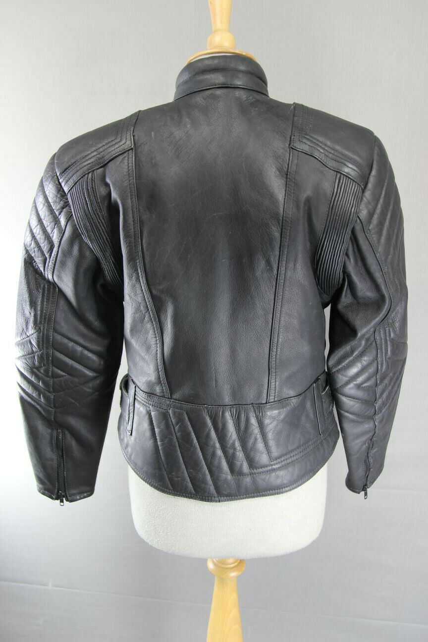 SUPERB QUALITY & CONDITION BLACK LEATHER LADIES BIKER JACKET 36 INCH