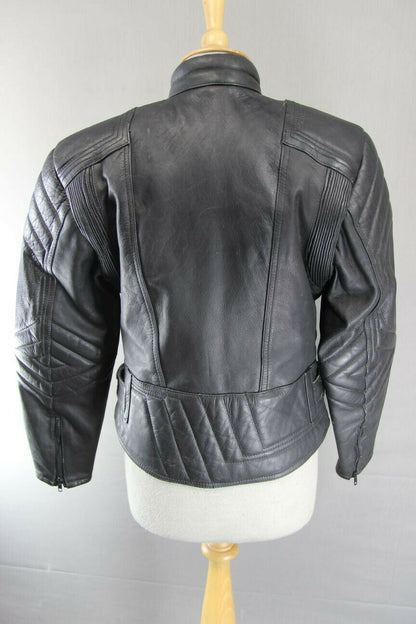 SUPERB QUALITY & CONDITION BLACK LEATHER LADIES BIKER JACKET 36 INCH