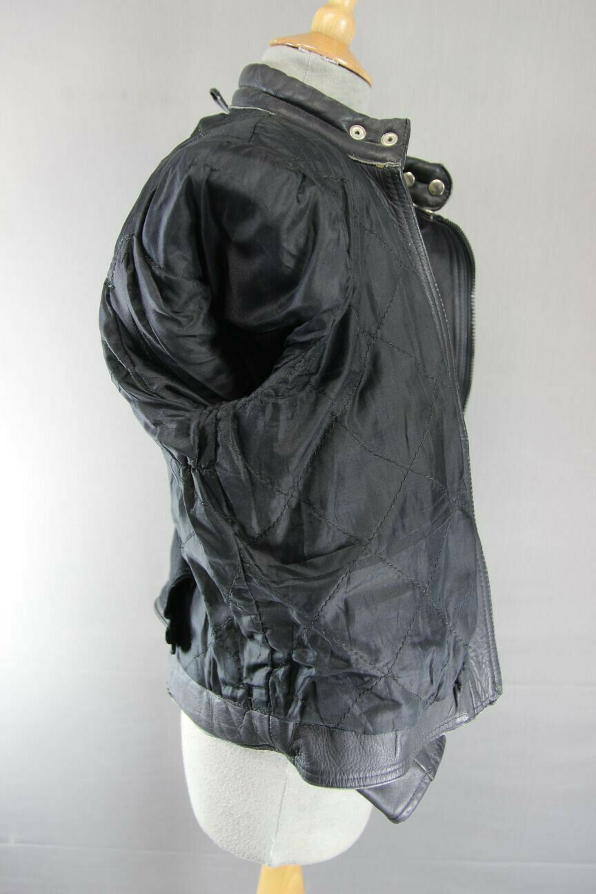 SUPERB QUALITY & CONDITION BLACK LEATHER LADIES BIKER JACKET 36 INCH