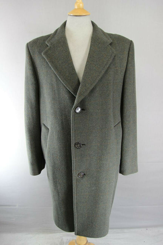 SUPERB VINTAGE 1970's BARONIA DARK GREEN TAILORED WOOL BLEND TWEED COAT 42 INCH