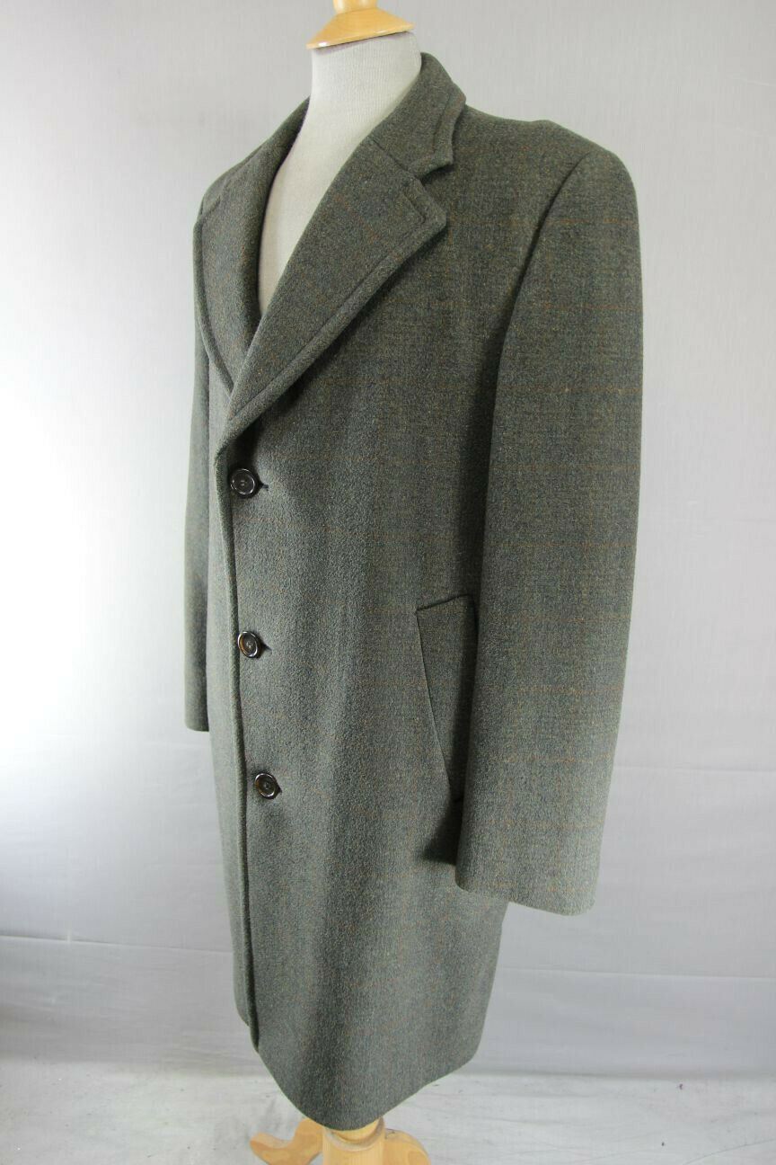 SUPERB VINTAGE 1970's BARONIA DARK GREEN TAILORED WOOL BLEND TWEED COAT 42 INCH