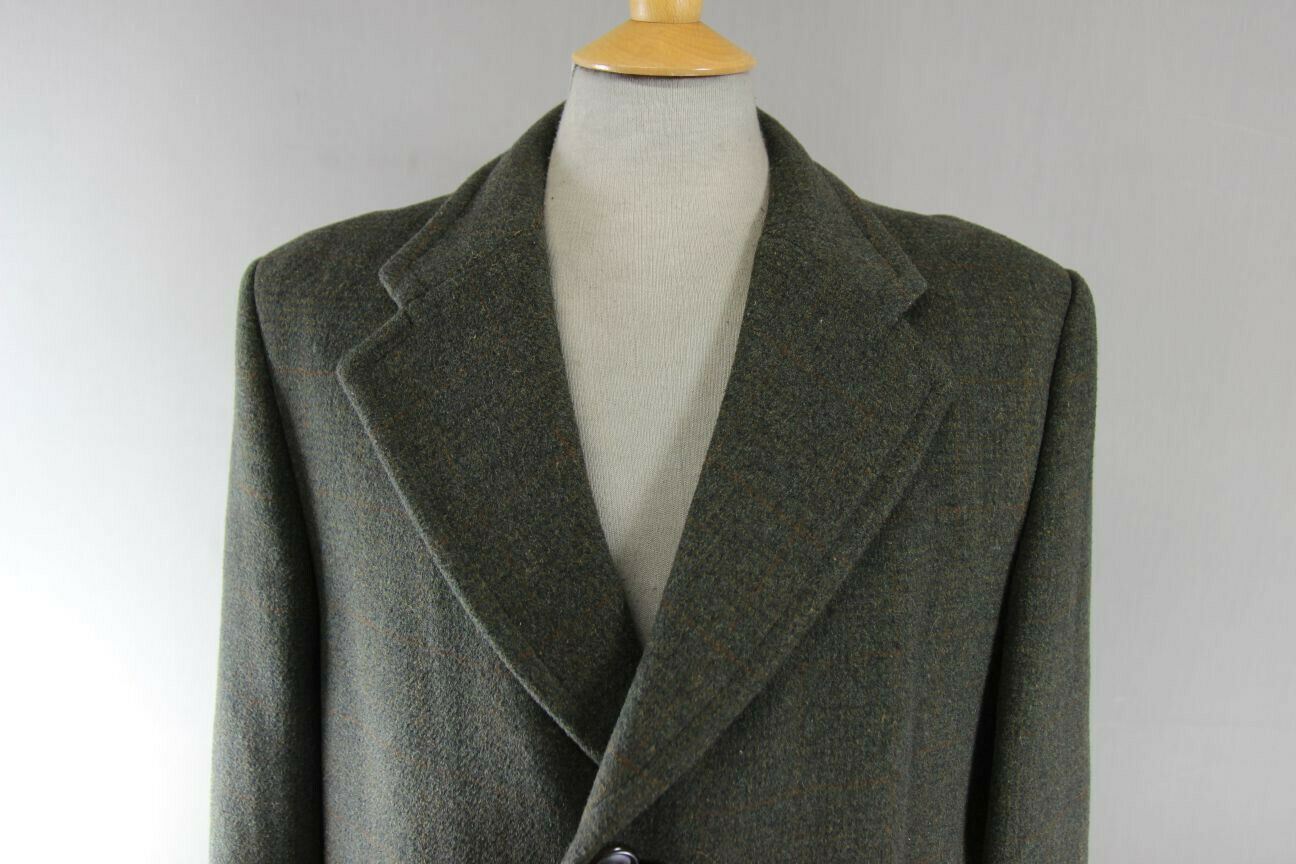 SUPERB VINTAGE 1970's BARONIA DARK GREEN TAILORED WOOL BLEND TWEED COAT 42 INCH