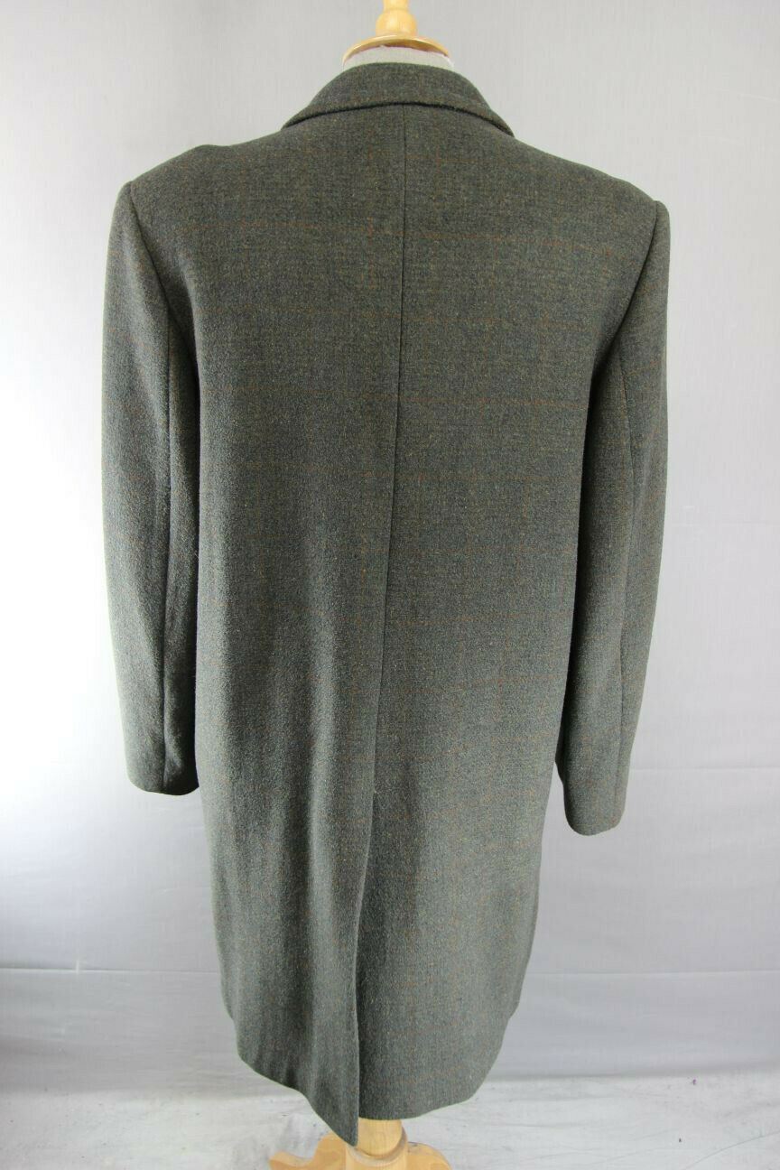 SUPERB VINTAGE 1970's BARONIA DARK GREEN TAILORED WOOL BLEND TWEED COAT 42 INCH