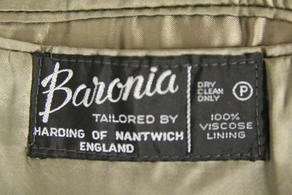SUPERB VINTAGE 1970's BARONIA DARK GREEN TAILORED WOOL BLEND TWEED COAT 42 INCH