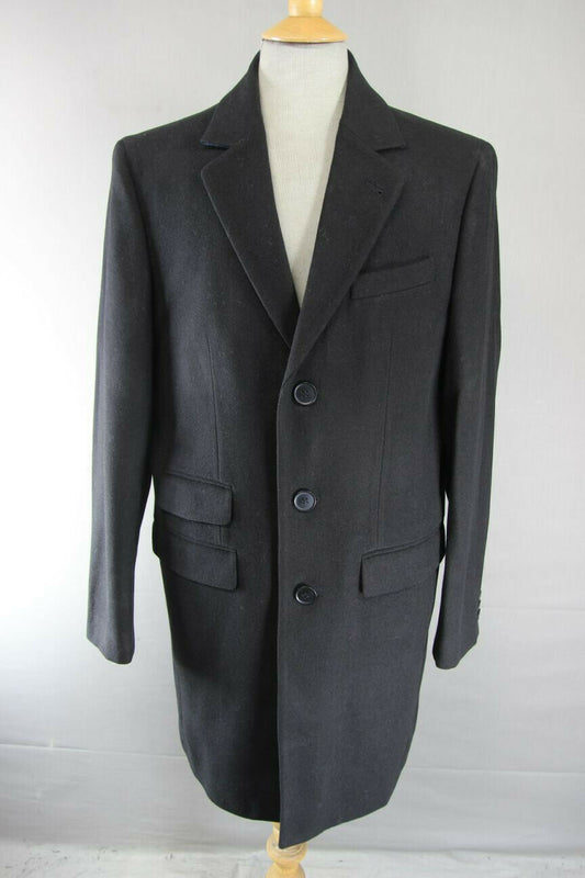 BRAND NEW MEN'S WOOL RICH BLEND 3 POCKET BLACK OVERCOAT 38-44 INCH (REGULAR FIT)