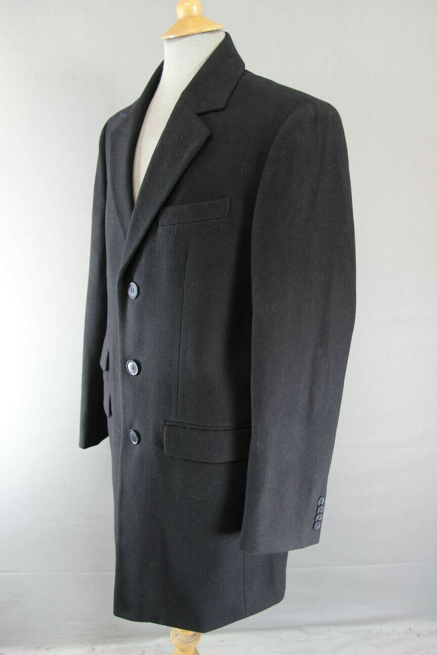 BRAND NEW MEN'S WOOL RICH BLEND 3 POCKET BLACK OVERCOAT 38-44 INCH (REGULAR FIT)