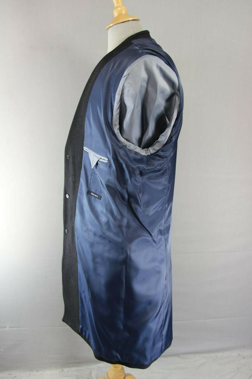 BRAND NEW MEN'S WOOL RICH BLEND 3 POCKET BLACK OVERCOAT 38-44 INCH (REGULAR FIT)