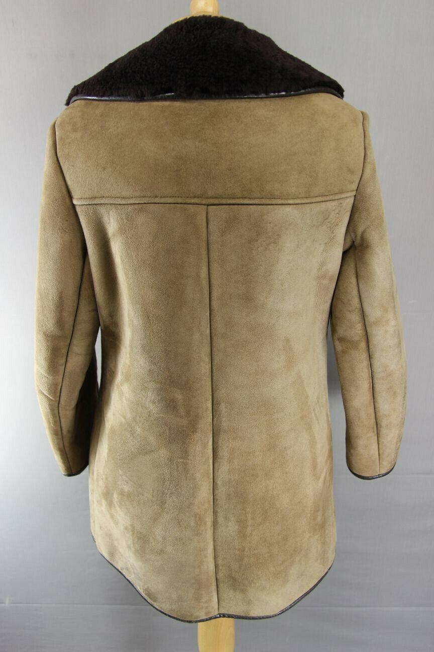VINTAGE 1970's BRITISH MADE LIGHT BROWN SUEDE LEATHER SHEEPSKIN LINED COAT 36 IN