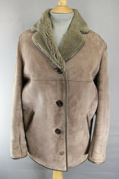 VINTAGE 1970's WOOLEA LEATHER TRIMMED LIGHT BROWN SUEDE LAMBSKIN LINED COAT 38IN
