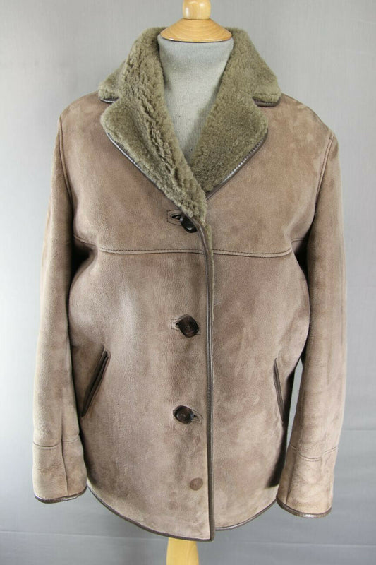 VINTAGE 1970's WOOLEA LEATHER TRIMMED LIGHT BROWN SUEDE LAMBSKIN LINED COAT 38IN