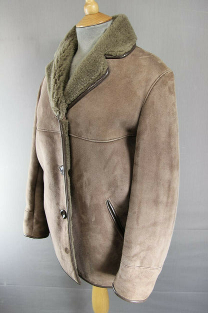 VINTAGE 1970's WOOLEA LEATHER TRIMMED LIGHT BROWN SUEDE LAMBSKIN LINED COAT 38IN