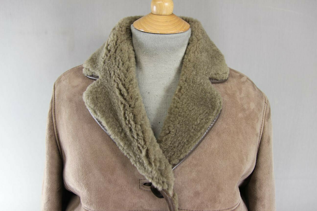 VINTAGE 1970's WOOLEA LEATHER TRIMMED LIGHT BROWN SUEDE LAMBSKIN LINED COAT 38IN