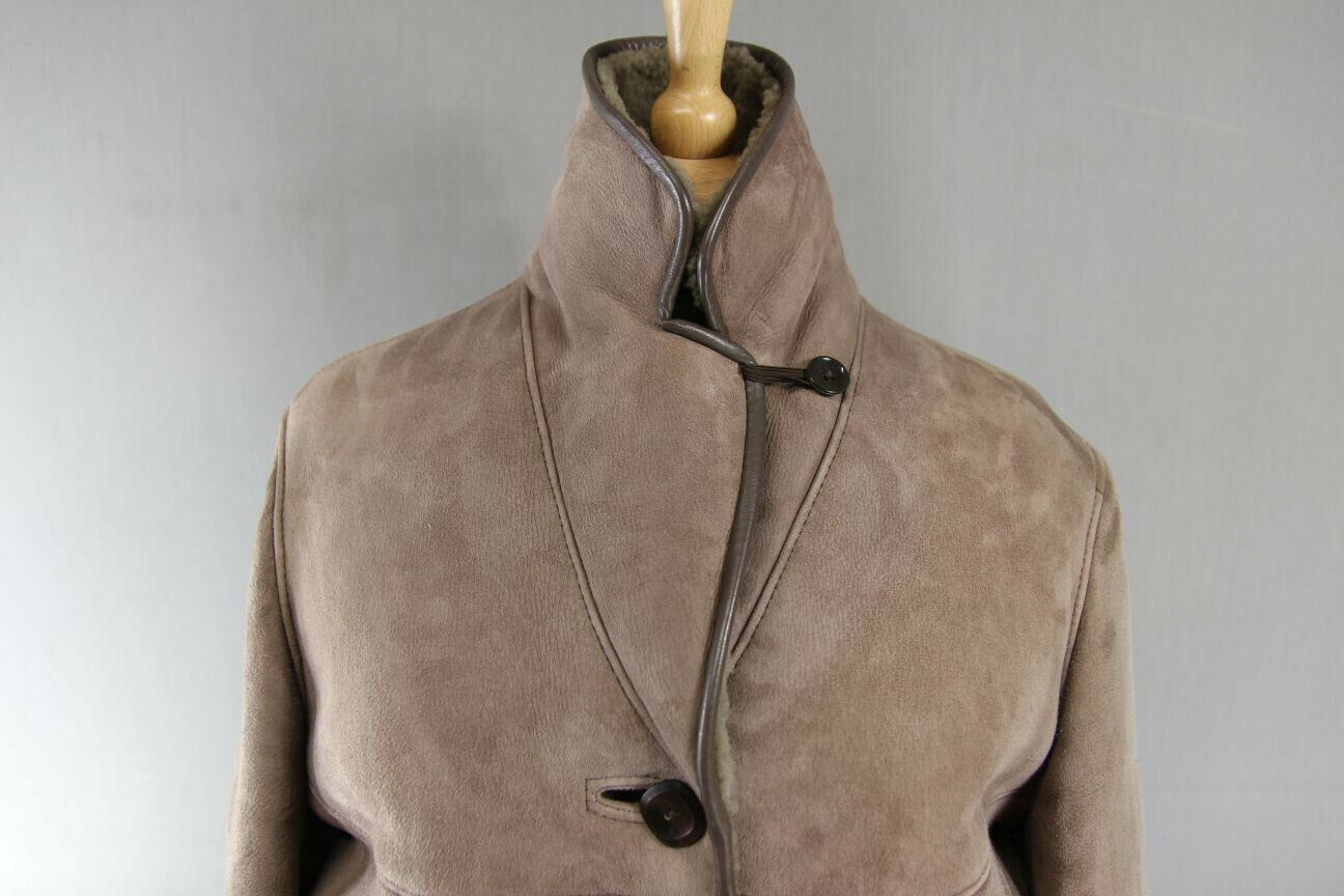 VINTAGE 1970's WOOLEA LEATHER TRIMMED LIGHT BROWN SUEDE LAMBSKIN LINED COAT 38IN
