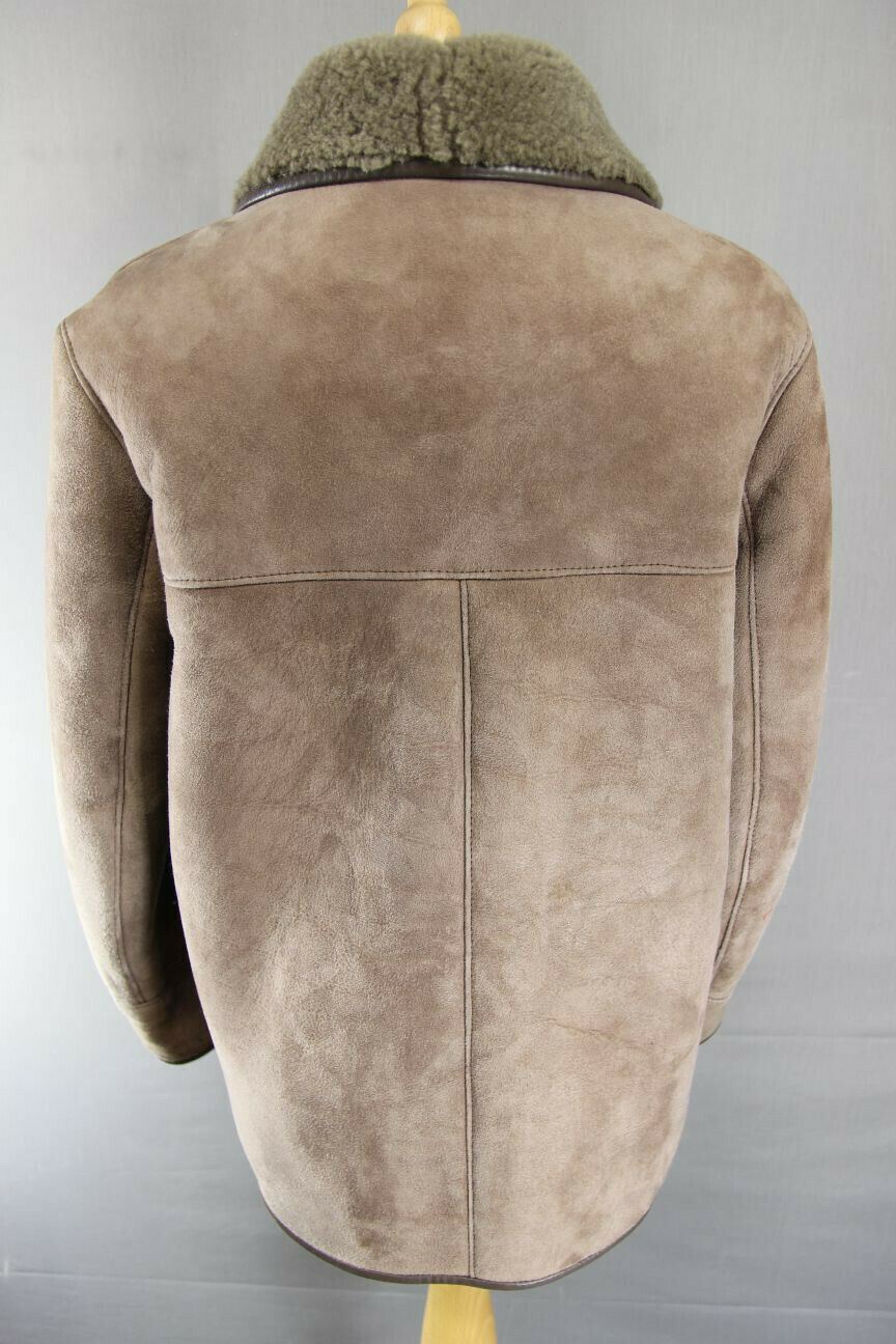 VINTAGE 1970's WOOLEA LEATHER TRIMMED LIGHT BROWN SUEDE LAMBSKIN LINED COAT 38IN