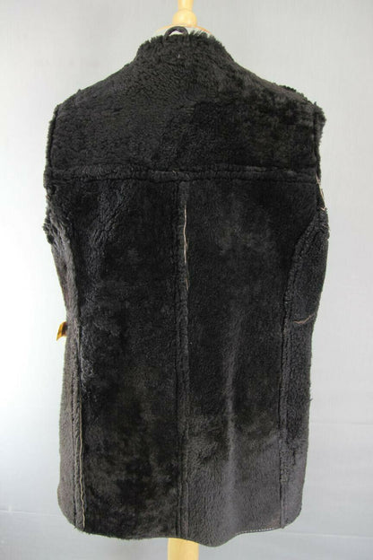 CLASSIC VINTAGE 70's LEATHER TRIMMED DARK BROWN SUEDE SHEEPSKIN LINED COAT 38 IN