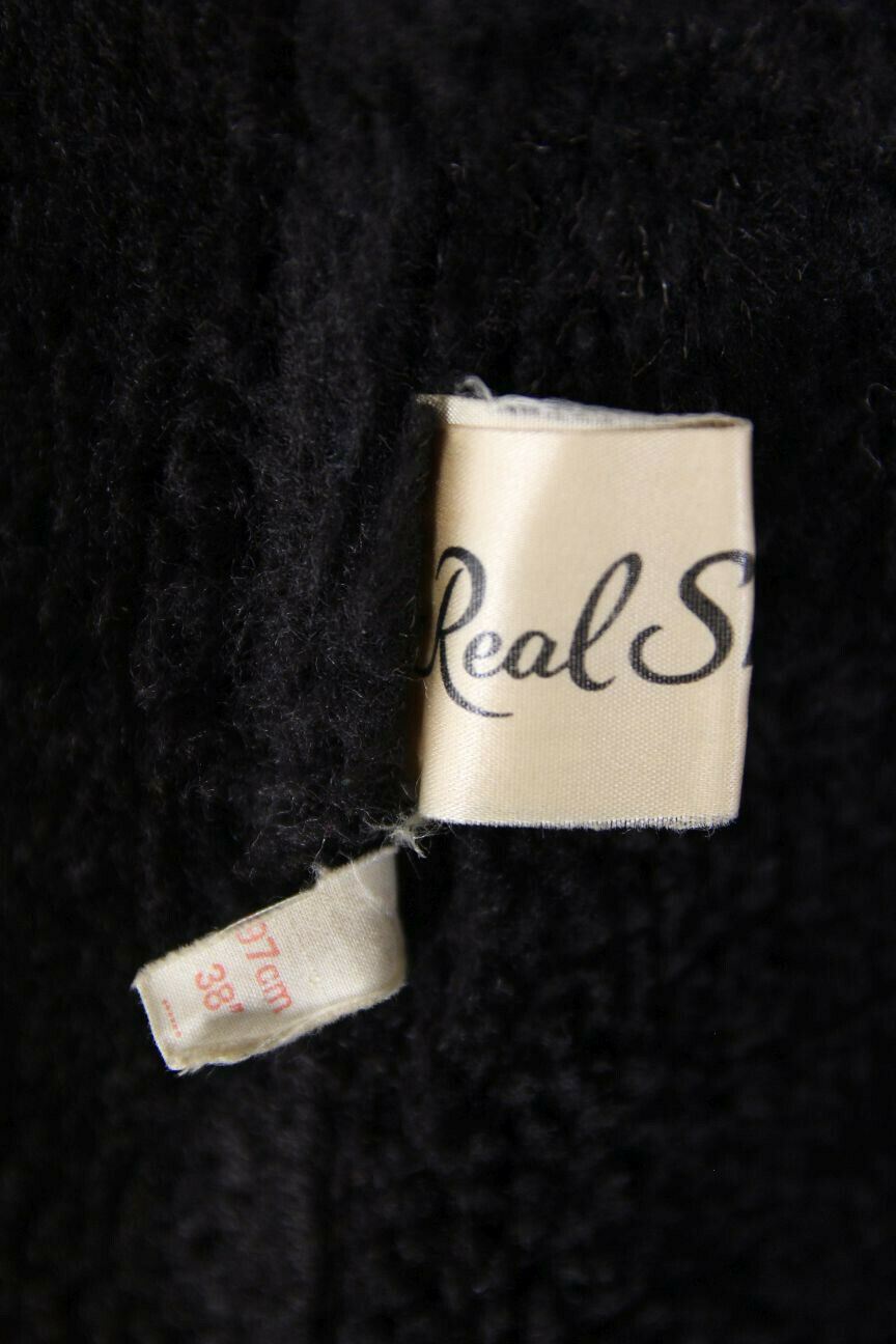CLASSIC VINTAGE 70's LEATHER TRIMMED DARK BROWN SUEDE SHEEPSKIN LINED COAT 38 IN