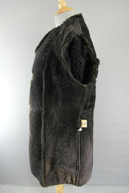 CLASSIC VINTAGE 70's LEATHER TRIMMED DARK BROWN SUEDE SHEEPSKIN LINED COAT 38 IN