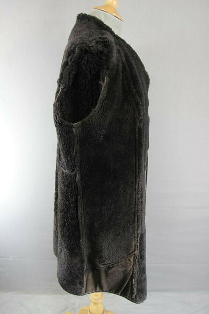 CLASSIC VINTAGE 70's LEATHER TRIMMED DARK BROWN SUEDE SHEEPSKIN LINED COAT 38 IN