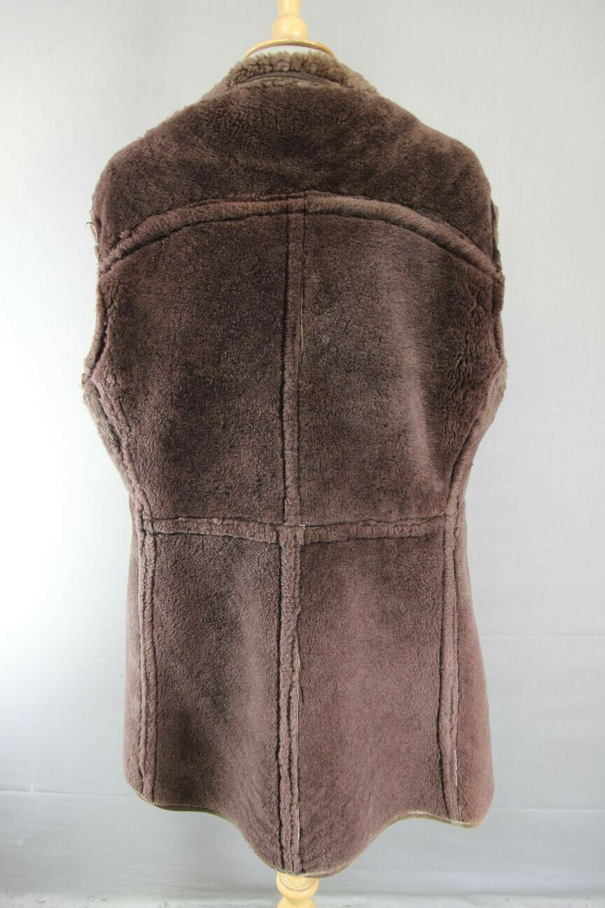 VINTAGE 70's DARK BROWN SUEDE LEATHER SHEEPSKIN LINED DOUBLE BREASTED COAT 38 IN