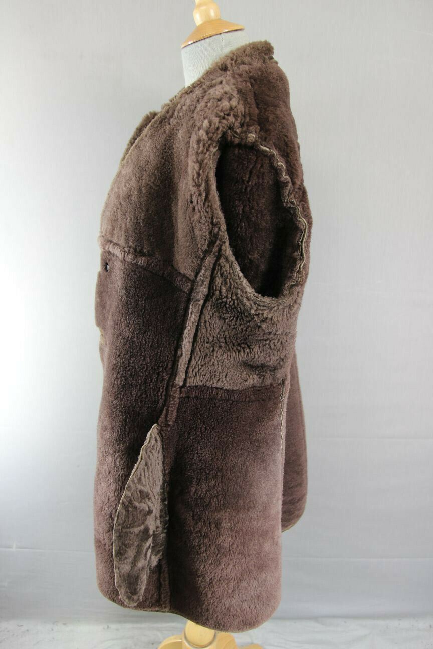 VINTAGE 70's DARK BROWN SUEDE LEATHER SHEEPSKIN LINED DOUBLE BREASTED COAT 38 IN