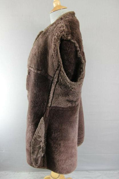 VINTAGE 70's DARK BROWN SUEDE LEATHER SHEEPSKIN LINED DOUBLE BREASTED COAT 38 IN