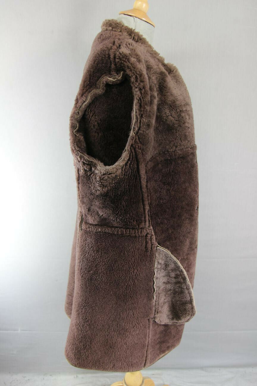 VINTAGE 70's DARK BROWN SUEDE LEATHER SHEEPSKIN LINED DOUBLE BREASTED COAT 38 IN