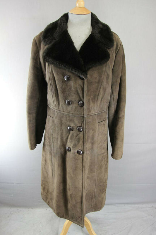 HOUSE OF FRASER/ALLANDER DOUBLE-BREASTED BROWN SUEDE LEATHER SHEEPSKIN COAT 38IN