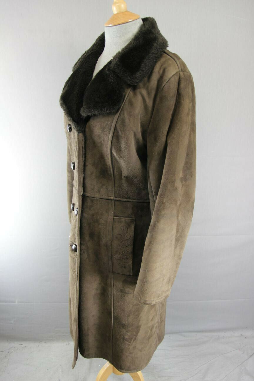 HOUSE OF FRASER/ALLANDER DOUBLE-BREASTED BROWN SUEDE LEATHER SHEEPSKIN COAT 38IN