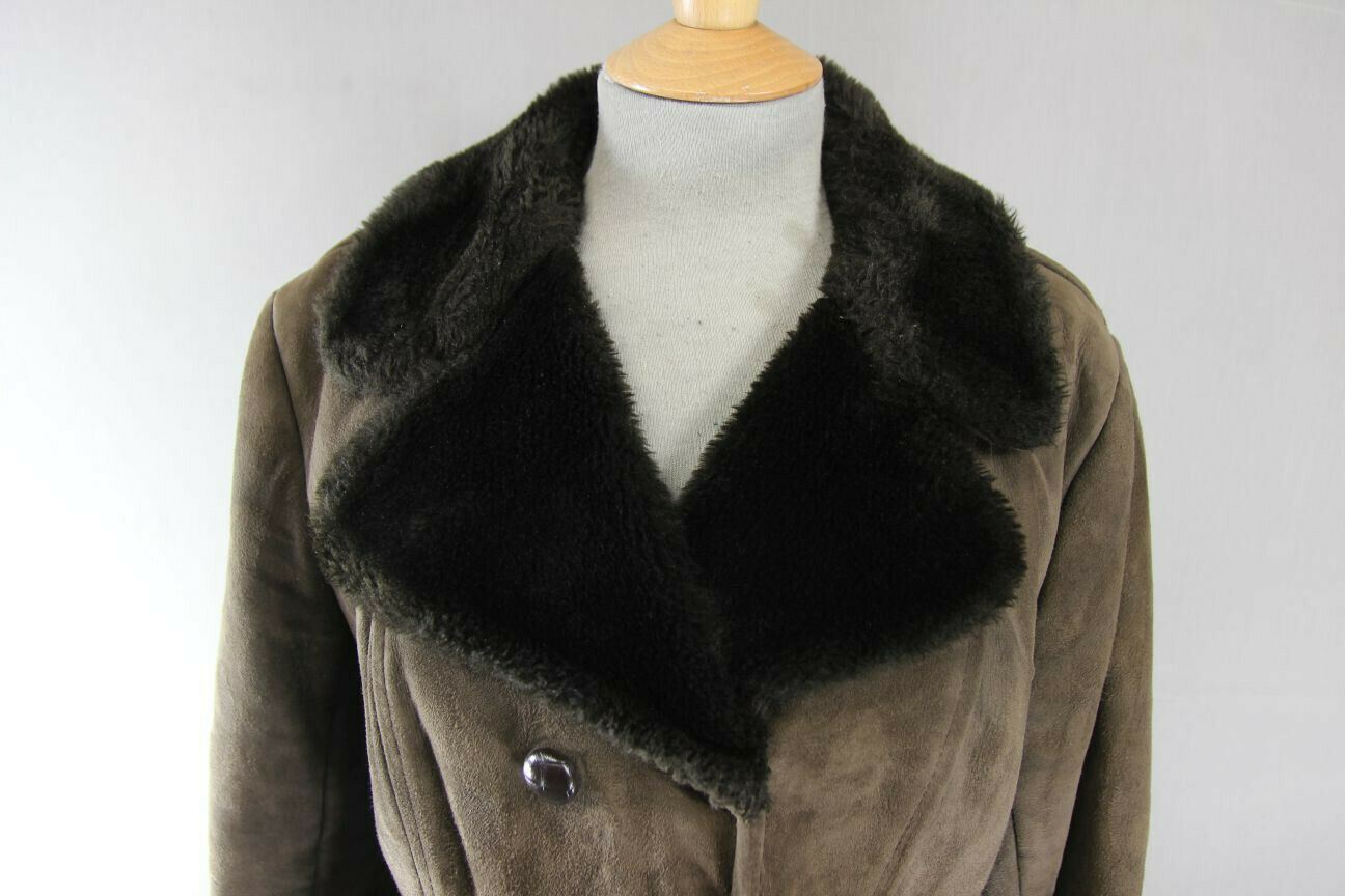 HOUSE OF FRASER/ALLANDER DOUBLE-BREASTED BROWN SUEDE LEATHER SHEEPSKIN COAT 38IN