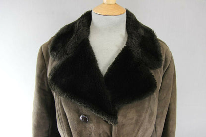 HOUSE OF FRASER/ALLANDER DOUBLE-BREASTED BROWN SUEDE LEATHER SHEEPSKIN COAT 38IN
