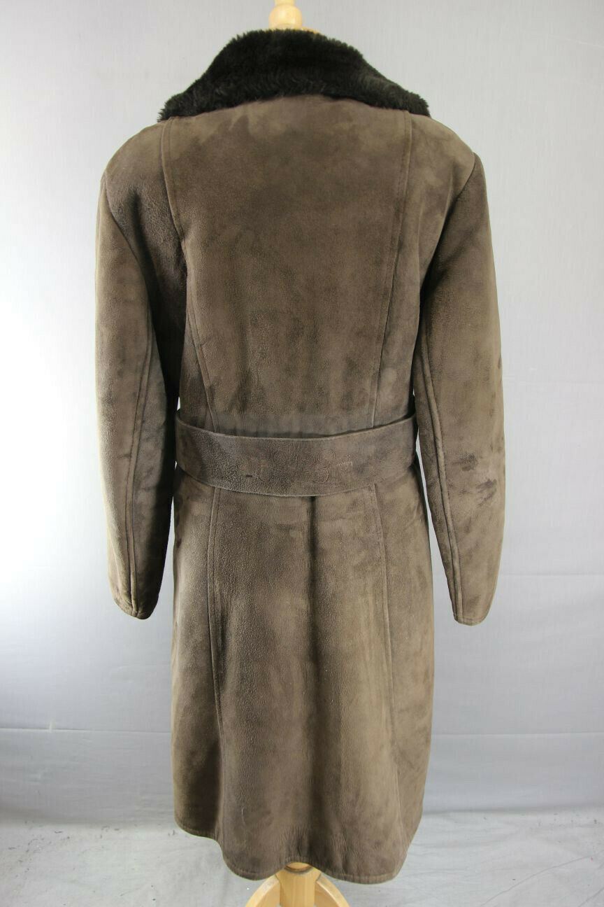 HOUSE OF FRASER/ALLANDER DOUBLE-BREASTED BROWN SUEDE LEATHER SHEEPSKIN COAT 38IN
