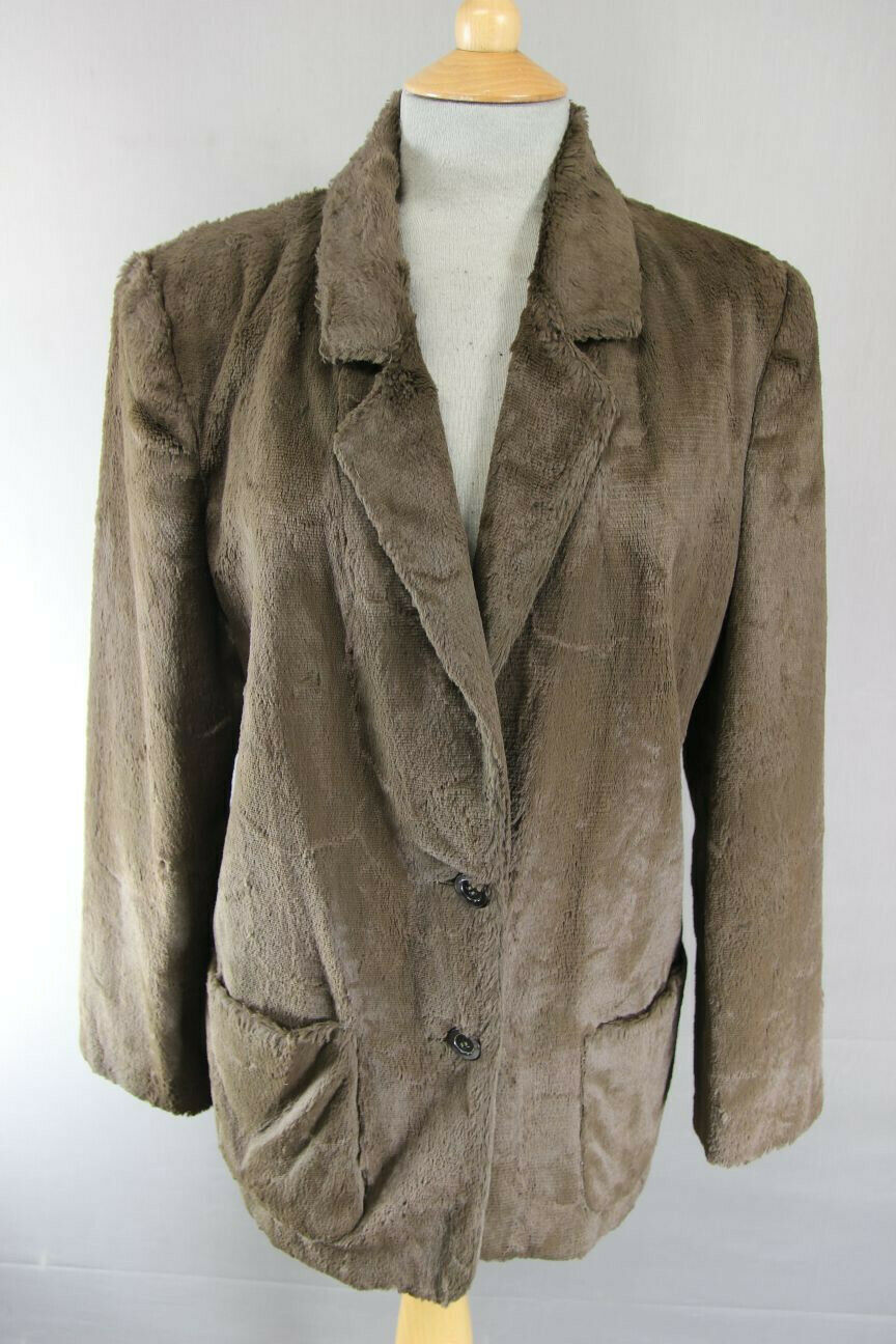 EXCELLENT JAEGER BRITISH MADE BROWN FAUX FUR VISCOSE/COTTON JACKET SIZE 14