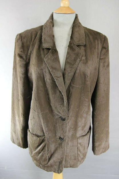 EXCELLENT JAEGER BRITISH MADE BROWN FAUX FUR VISCOSE/COTTON JACKET SIZE 14