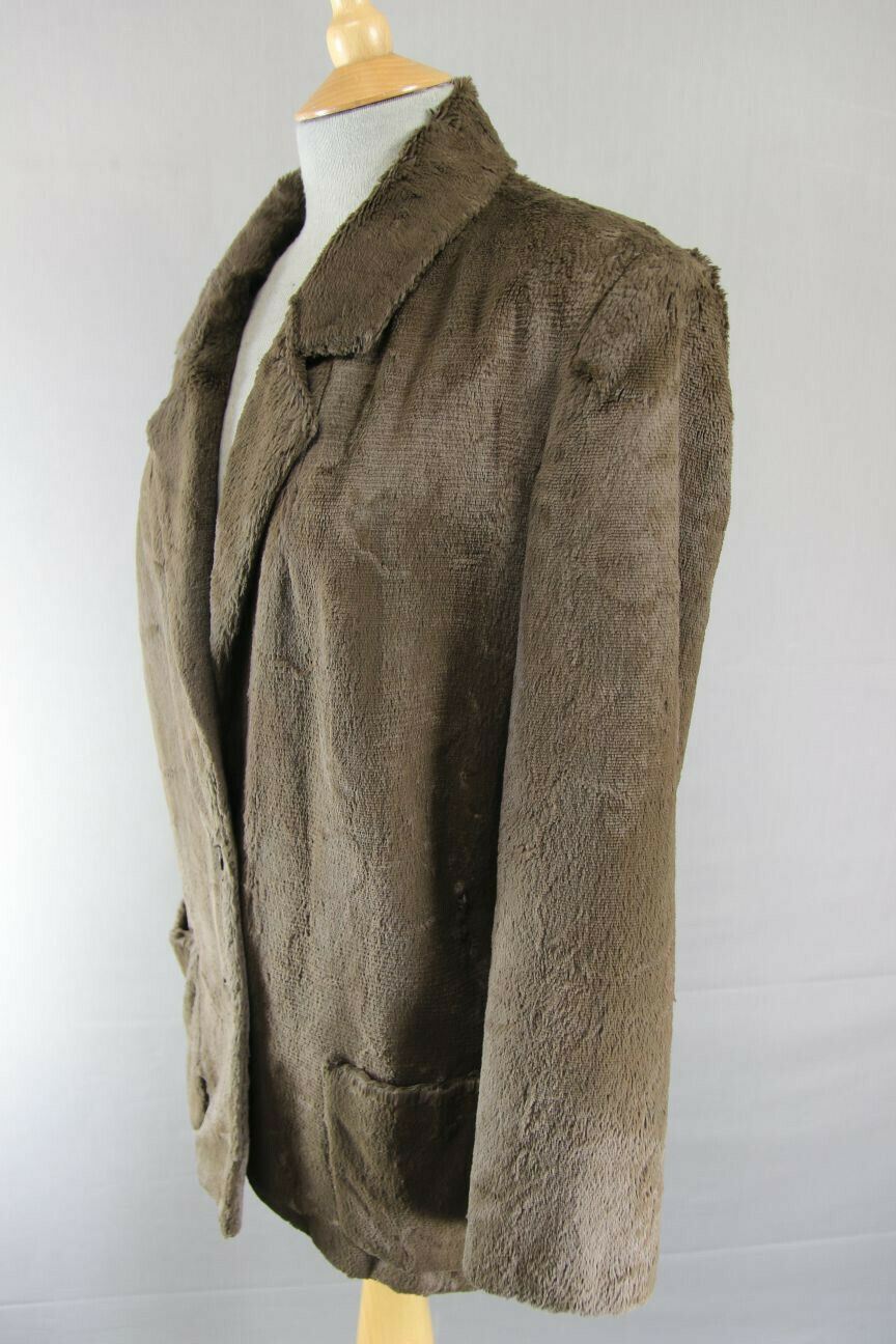 EXCELLENT JAEGER BRITISH MADE BROWN FAUX FUR VISCOSE/COTTON JACKET SIZE 14