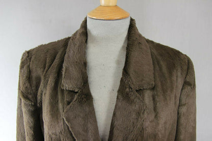 EXCELLENT JAEGER BRITISH MADE BROWN FAUX FUR VISCOSE/COTTON JACKET SIZE 14