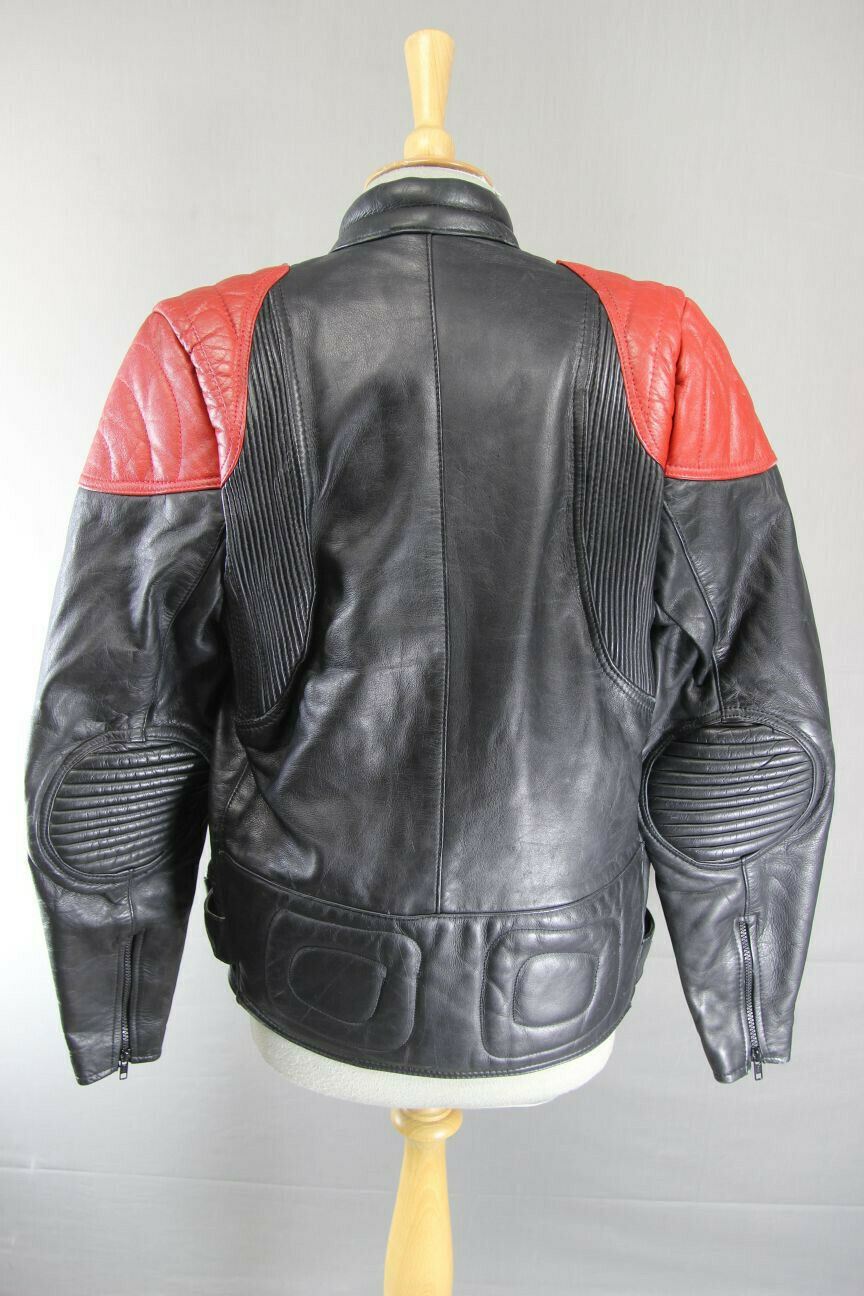 CLASSIC VINTAGE 1970's PUNK ROCK WADDINGTON BLACK & RED LEATHER BIKER JACKET 36"