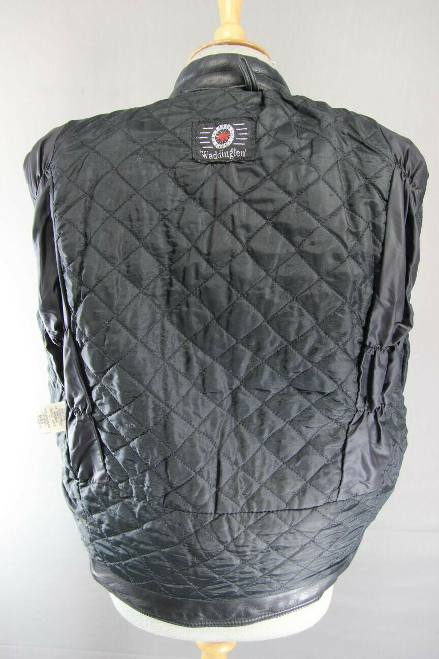 CLASSIC VINTAGE 1970's PUNK ROCK WADDINGTON BLACK & RED LEATHER BIKER JACKET 36"