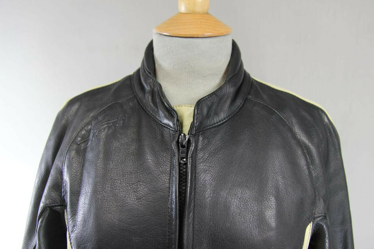 SUPERB DIFI BLACK, CREAM AND ORANGE LEATHER BIKER JACKET 36 INCH
